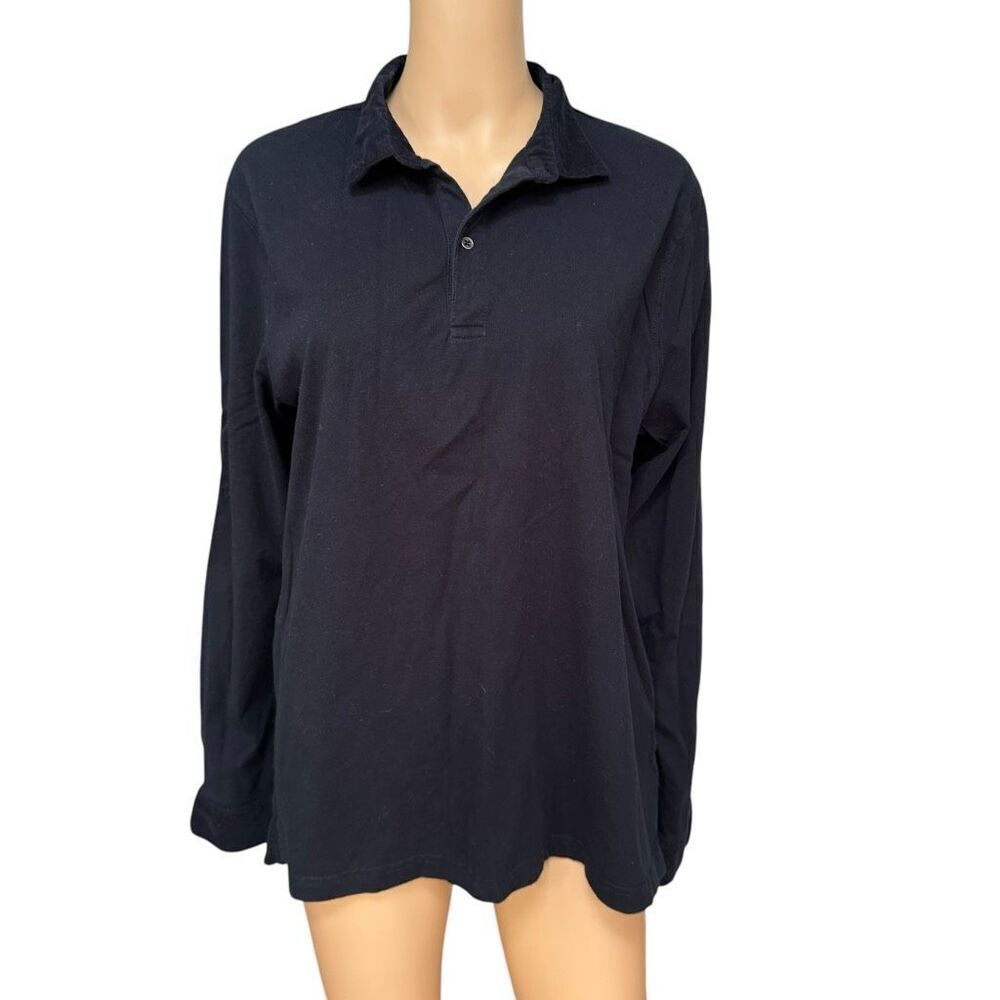 Massimo Dutti casual fit black polo shirt long sleeve corduroy cuffs size XL